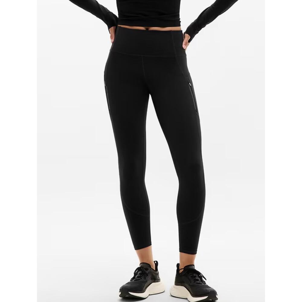 Athleta Rainier Tight Medium Black Fleece Lined Legging Zip Pocket Cold Weather